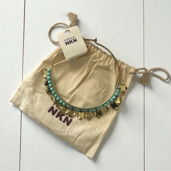 Nekane Jewelry - NKN Nekane Joyce Blue Beaded Gold Disc Distressed Choker Necklace NWT Reg. $89